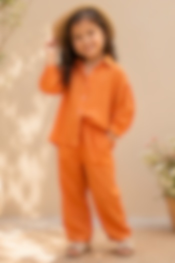 Peach Cotton Linen Co-Ord Set For Girls by House Of Jamoti Kids at Pernia's Pop Up Shop