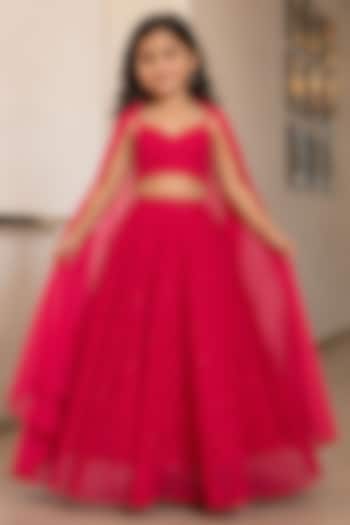 Wild Berry Pink Georgette Chikankari Embroidered Lehenga Set For Girls by House Of Jamoti Kids at Pernia's Pop Up Shop