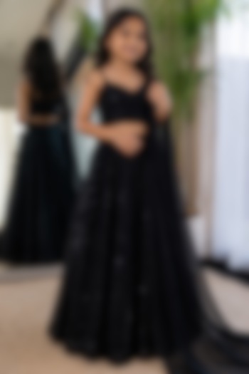 Black Georgette Chikankari Embroidered Lehenga Set For Girls by House Of Jamoti Kids at Pernia's Pop Up Shop