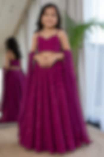 Purple Georgette Chikankari Embroidered Lehenga Set For Girls by House Of Jamoti Kids at Pernia's Pop Up Shop