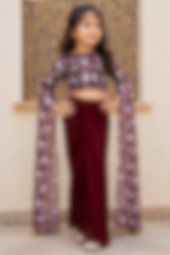 Maroon Georgette Embroidered Skirt Set For Girls by House Of Jamoti Kids at Pernia's Pop Up Shop