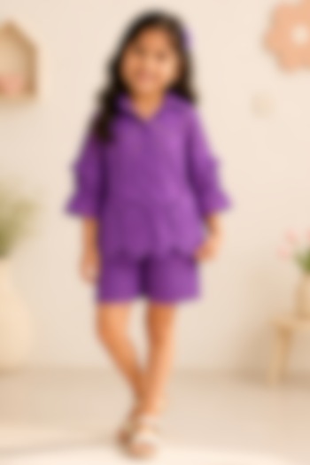 Purple Cotton Schiffli Embroidered Co-Ord Set For Girls by House Of Jamoti Kids at Pernia's Pop Up Shop
