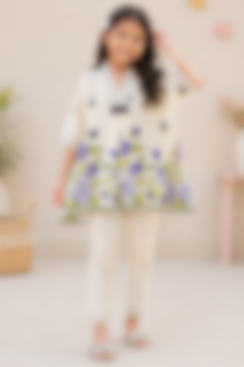 Off-White Kora Cotton Embroidered Co-Ord Set For Girls by House Of Jamoti Kids at Pernia's Pop Up Shop