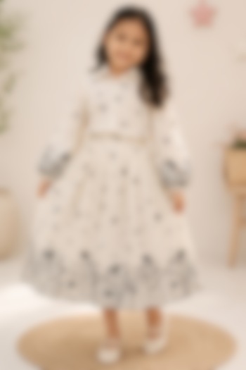 Beige Kora Cotton Embroidered Midi Skirt Set For Girls by House Of Jamoti Kids at Pernia's Pop Up Shop