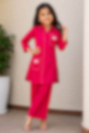 Pink Cotton Butterfly Embroidered Co-Ord Set For Girls by House Of Jamoti Kids at Pernia's Pop Up Shop