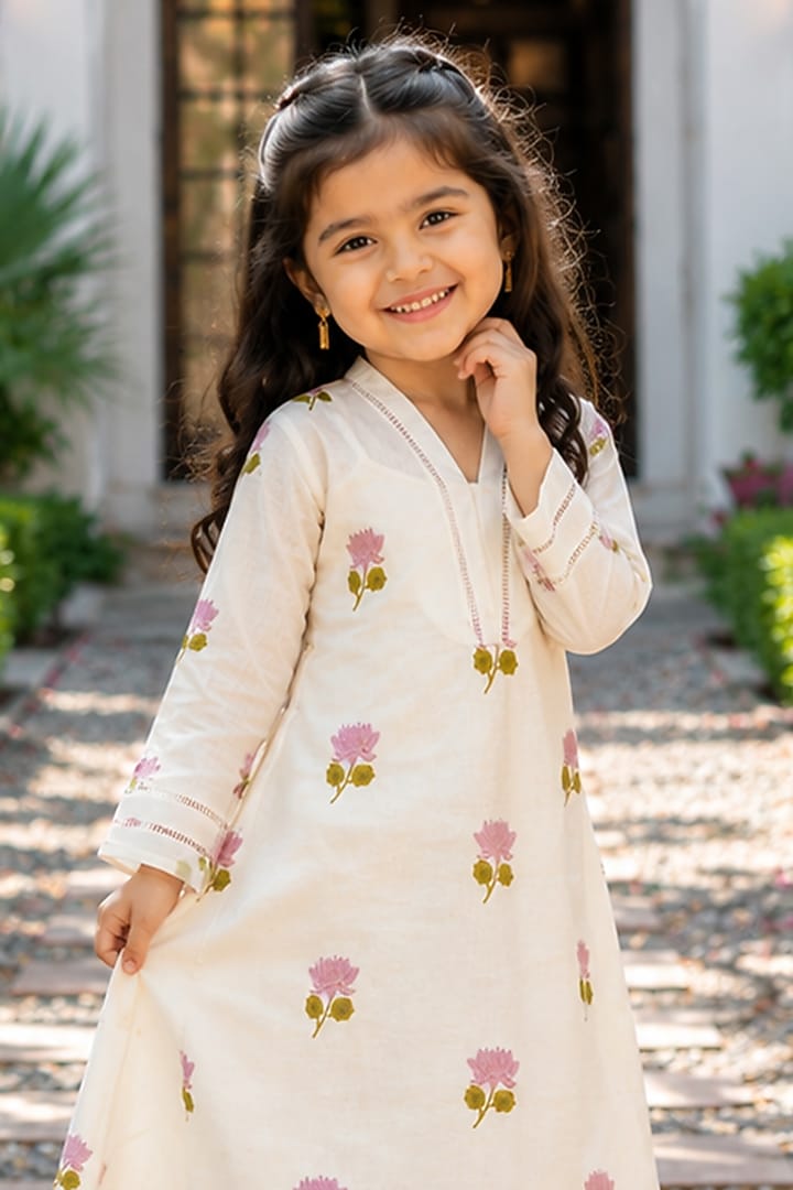 Lilac Cotton Floral Embroidered Co-Ord Set For Girls by House Of Jamoti Kids at Pernia's Pop Up Shop
