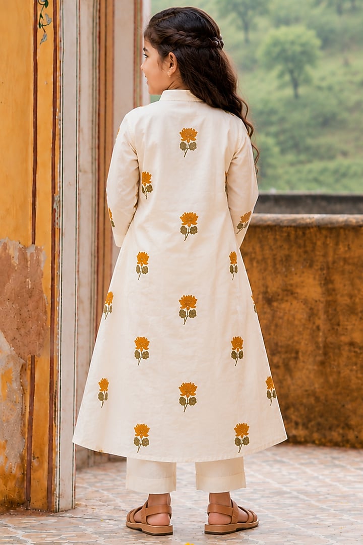 Mustard Kora Cotton Floral Embroidered Co-ord Set For Girls by House Of Jamoti Kids at Pernia's Pop Up Shop
