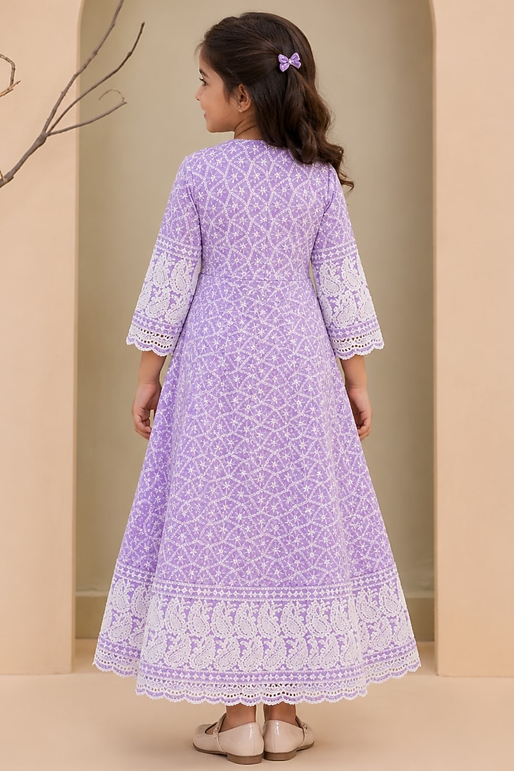 Lilac Cotton & Chikankari Anarkali Set For Girls by House Of Jamoti Kids at Pernia's Pop Up Shop