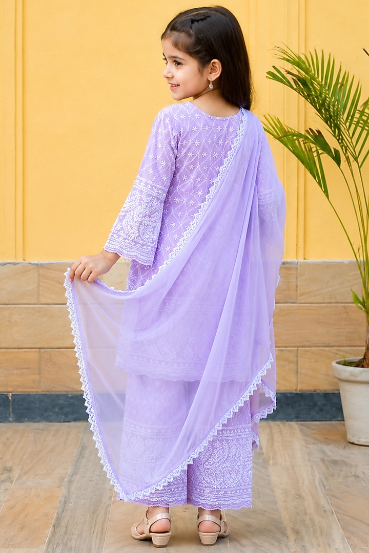Lilac Cotton Chikankari Kurta Set For Girls by House Of Jamoti Kids at Pernia's Pop Up Shop