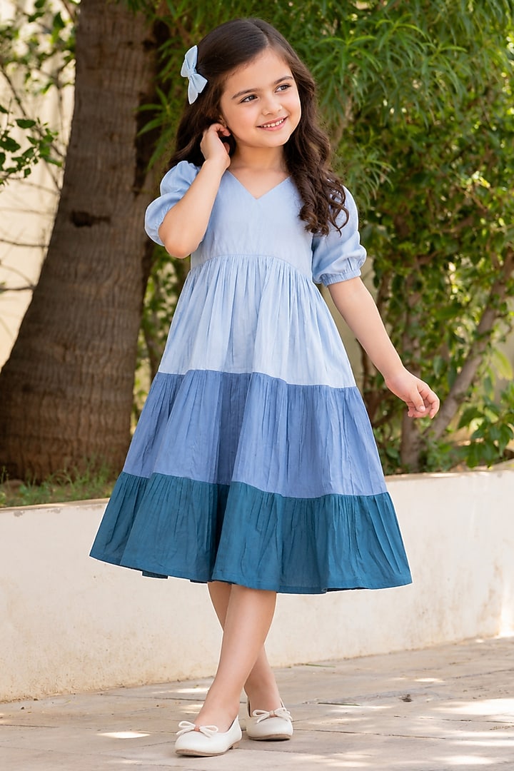 Blue Cotton Dress For Girls by House Of Jamoti Kids at Pernia's Pop Up Shop