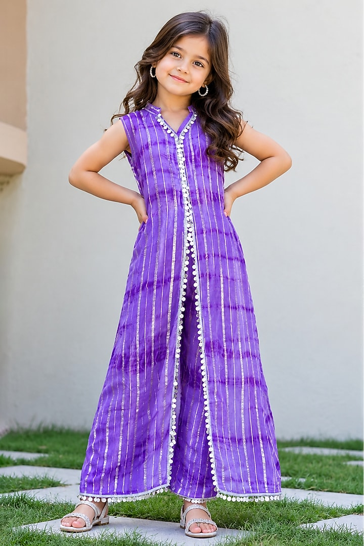 Purple Viscose Printed Kurta Set For Girls by House Of Jamoti Kids at Pernia's Pop Up Shop
