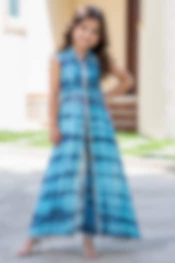 Blue Viscose Printed Kurta Set For Girls by House Of Jamoti Kids at Pernia's Pop Up Shop