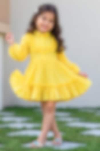 Yellow Cotton Ruffled Dress For Girls by House Of Jamoti Kids at Pernia's Pop Up Shop