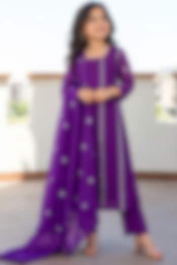 Purple Chinon Diamond Embroidered Kurta Set For Girls by House Of Jamoti Kids at Pernia's Pop Up Shop