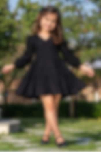 Black Cotton Pleated Dress For Girls by House Of Jamoti Kids at Pernia's Pop Up Shop