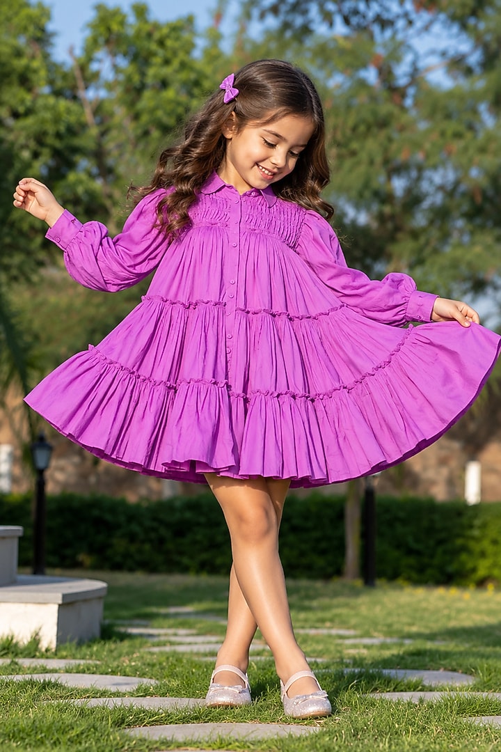 Lilac Cotton Tiered Ruffled Dress by House Of Jamoti Kids at Pernia's Pop Up Shop