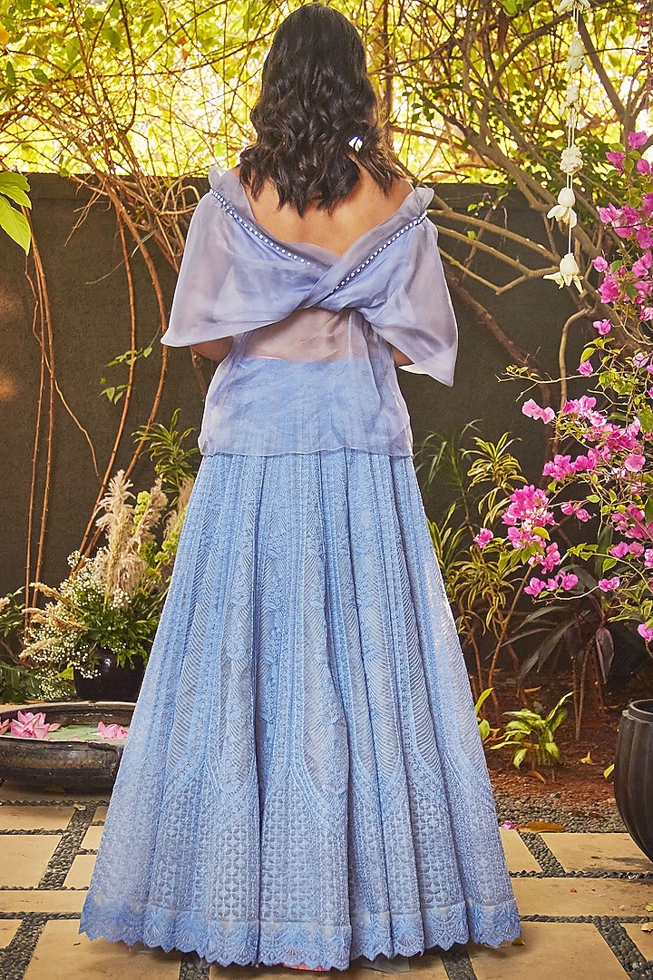 Aegean Blue Wedding Lehenga Set With Thread Work by Jade by Monica and Karishma at Pernia's Pop Up Shop