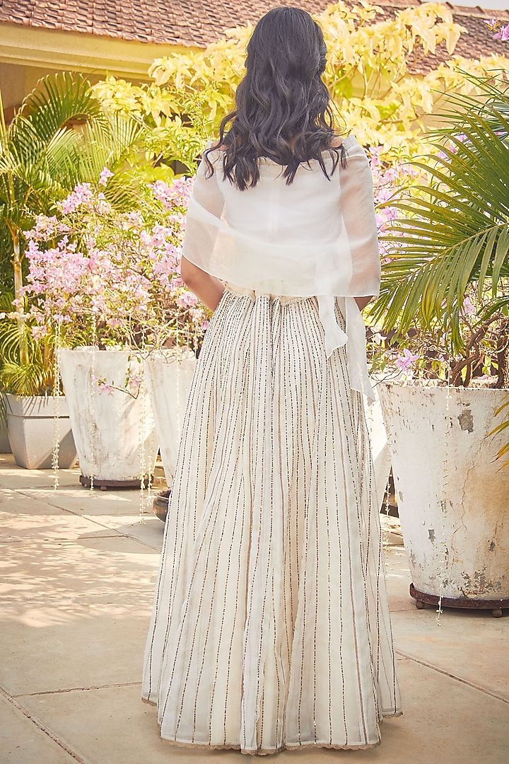 White Organza Sequins Work Skirt Set by Jade by Monica and Karishma at Pernia's Pop Up Shop