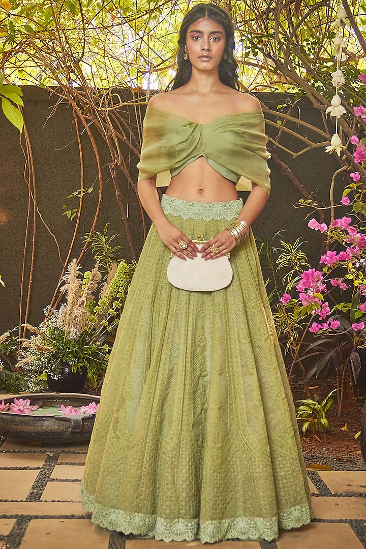 Green Embroidered Lehenga Set by Jade by Monica and Karishma