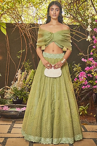 Green Embroidered Lehenga Set by Jade by Monica and Karishma