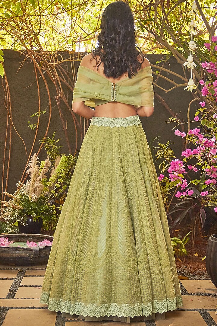 Green Embroidered Wedding Lehenga Set by Jade by Monica and Karishma at Pernia's Pop Up Shop