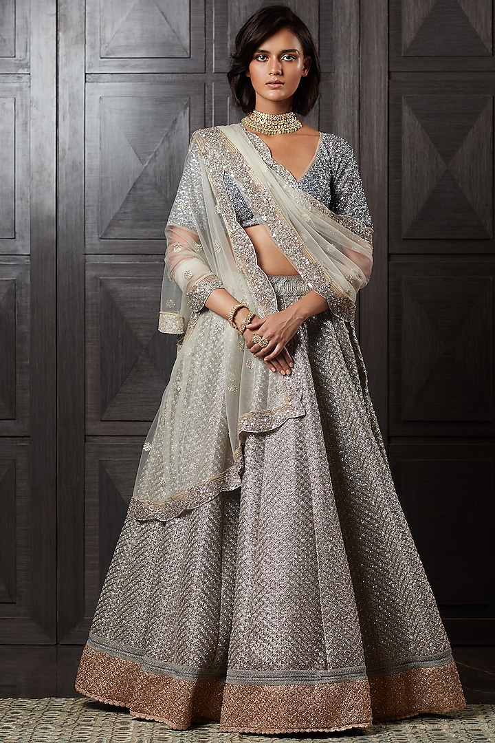 Silver Embroidered Lehenga Set by Jade by Monica and Karishma