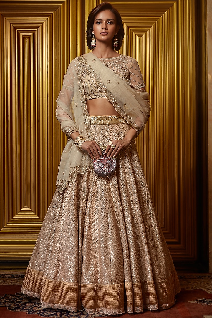 Golden Lehenga Set With Sequins Work by Jade by Monica and Karishma