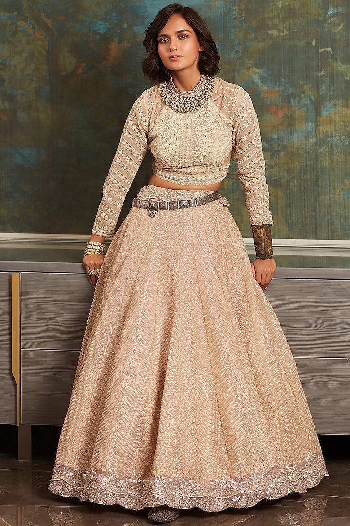 Ivory Embroidered Lehenga Set by Jade by Monica and Karishma