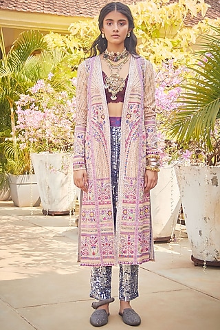 Beige Ek Taar Jacket Set by Jade by Monica and Karishma