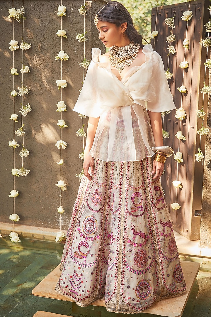 Ivory Embroidered Bridal Lehenga Set by Jade by Monica and Karishma at Pernia's Pop Up Shop
