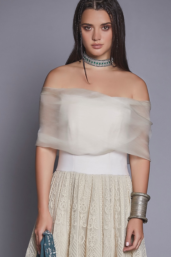 Beige Scalloped Skirt Set by Jade By Monica And Karishma at Pernia's Pop Up Shop