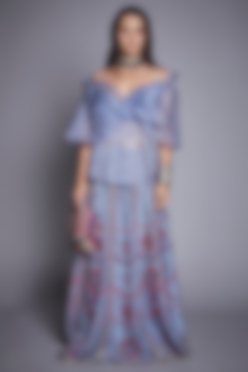 Aegean Blue Handcrafted Skirt Set by Jade By Monica And Karishma at Pernia's Pop Up Shop