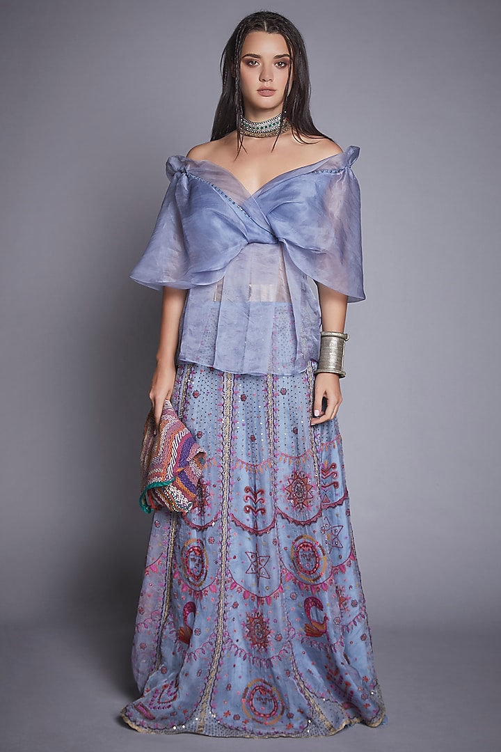 Aegean Blue Handcrafted Skirt Set by Jade By Monica And Karishma at Pernia's Pop Up Shop