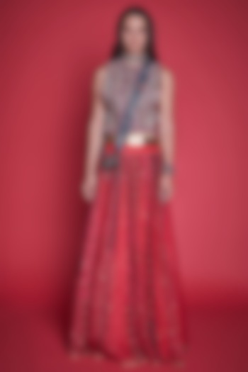 Red Embroidered Skirt Set by Jade By Monica And Karishma at Pernia's Pop Up Shop