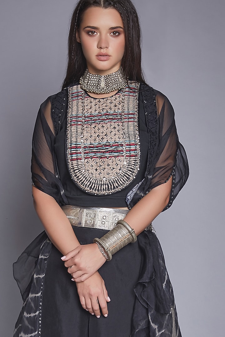 Black Embroidered Palazzo Pant Set by Jade By Monica And Karishma at Pernia's Pop Up Shop