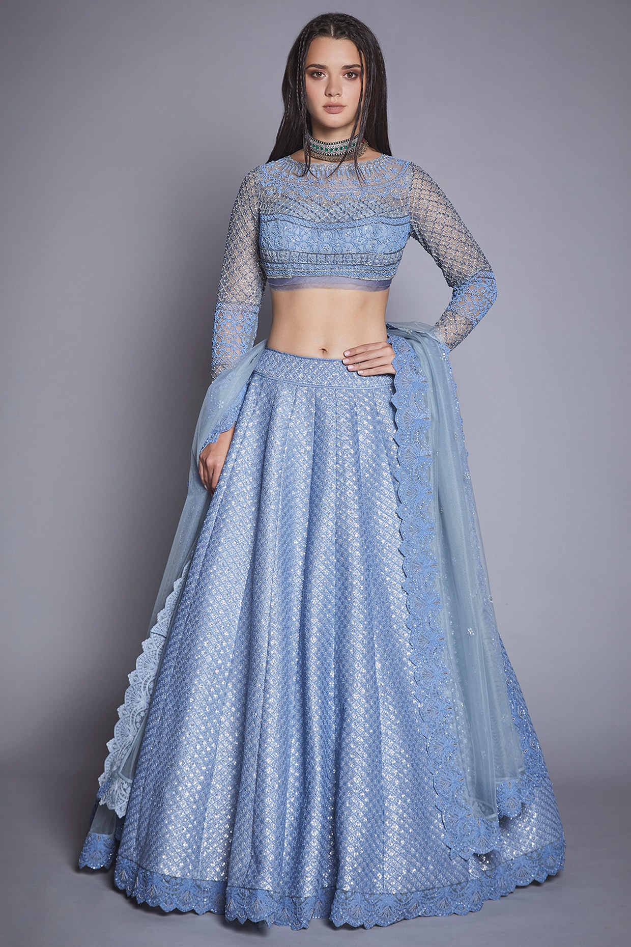 Embellished Indian Blue Lehenga Choli Bridal Dress for Wedding – Nameera by  Farooq