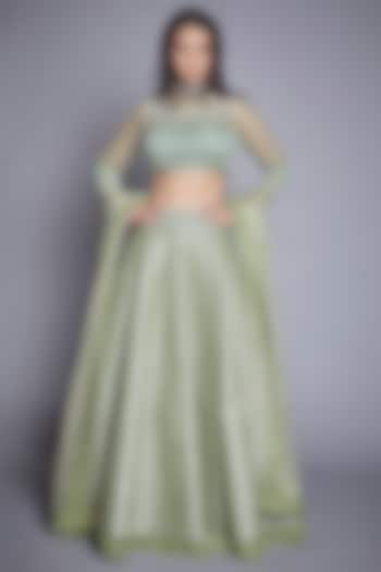Green Embroidered Lehenga Set by Jade By Monica And Karishma