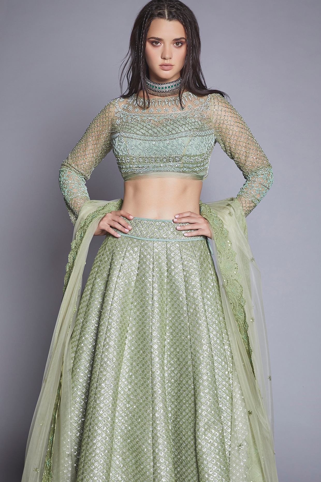 Buy Karishma Women's Green Banglory Attractive Indo-Western Semi-Stitched  Lahenga Choli Free Size With Blouse Piece [SL 26 (KC_E2)_Green] at Amazon.in