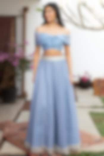 Aegean Blue Tulle Lehenga Set by Jade By Monica And Karishma