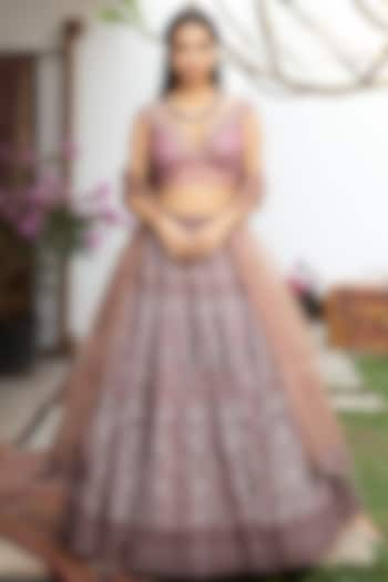 Dark Mauve Tulle Bridal Lehenga Set by Jade By Monica And Karishma at Pernia's Pop Up Shop