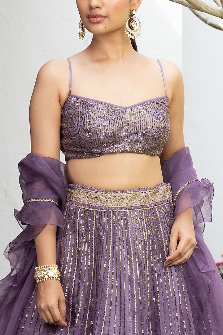 Lavender Organza Bridal Lehenga Set by Jade By Monica And Karishma at Pernia's Pop Up Shop
