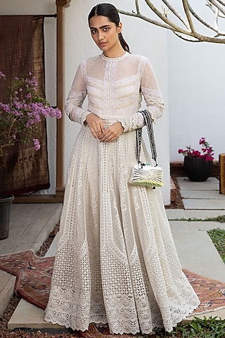 Ivory Tulle & Net Gown by Jade By Monica And Karishma