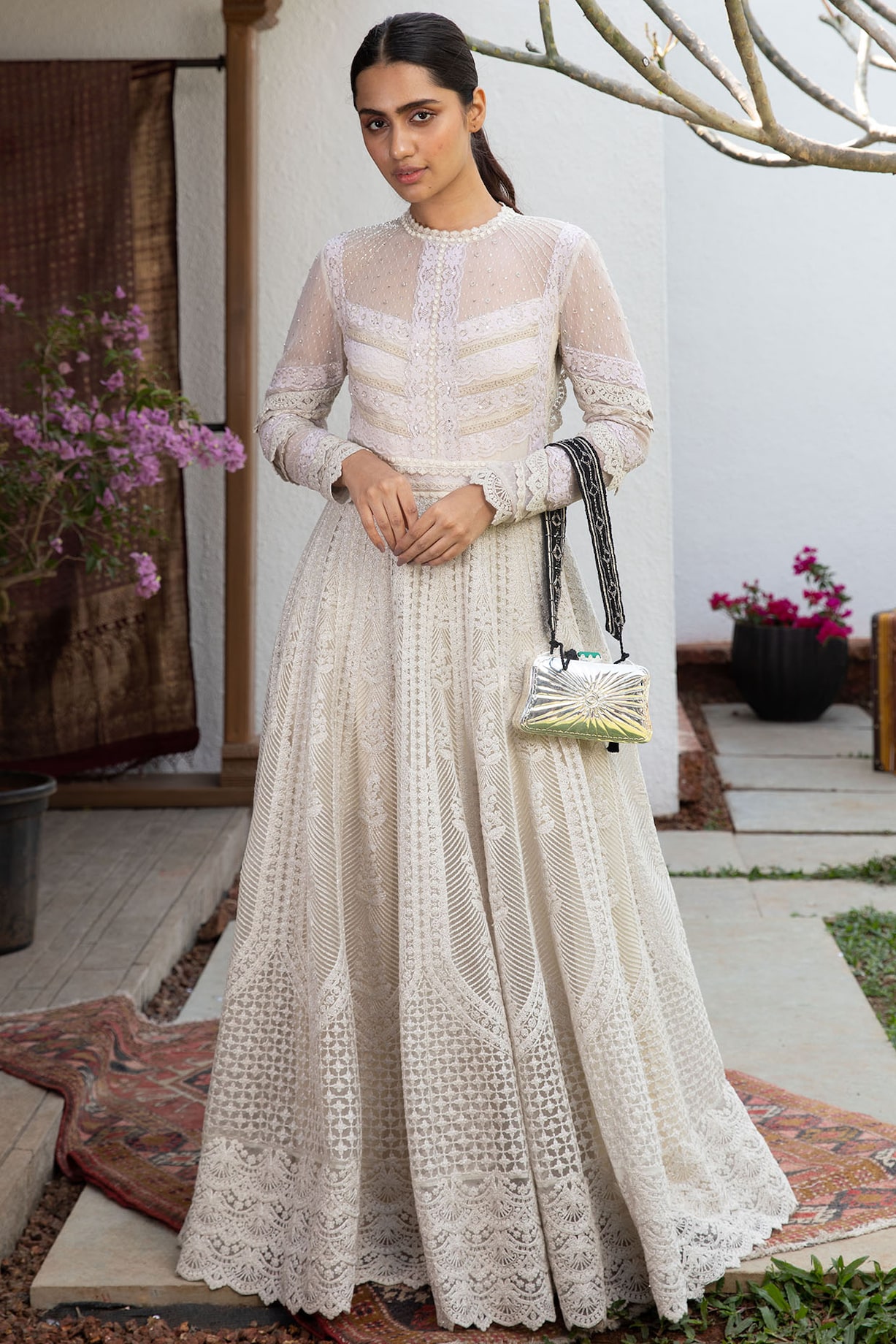 Ivory Tulle Net Gown by Jade By Monica And Karishma at Pernia's