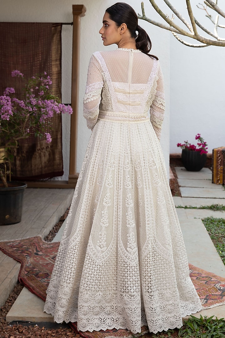fancy net dress design Ivory Tulle & Gown by Jade By Monica And Karishma at Pernia's Pop Up Shop 2026 Long Size:S (34-36) artfully-accented Never Fully Dressed rhinestone such as a Reception