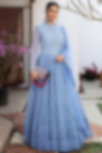Aegean Blue Tulle Gown by Jade By Monica And Karishma