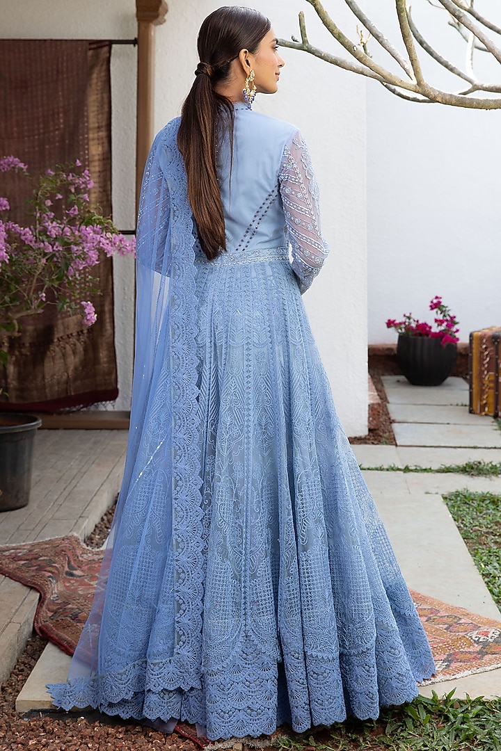 Aegean Blue Tulle Wedding Gown by Jade By Monica And Karishma at Pernia's Pop Up Shop