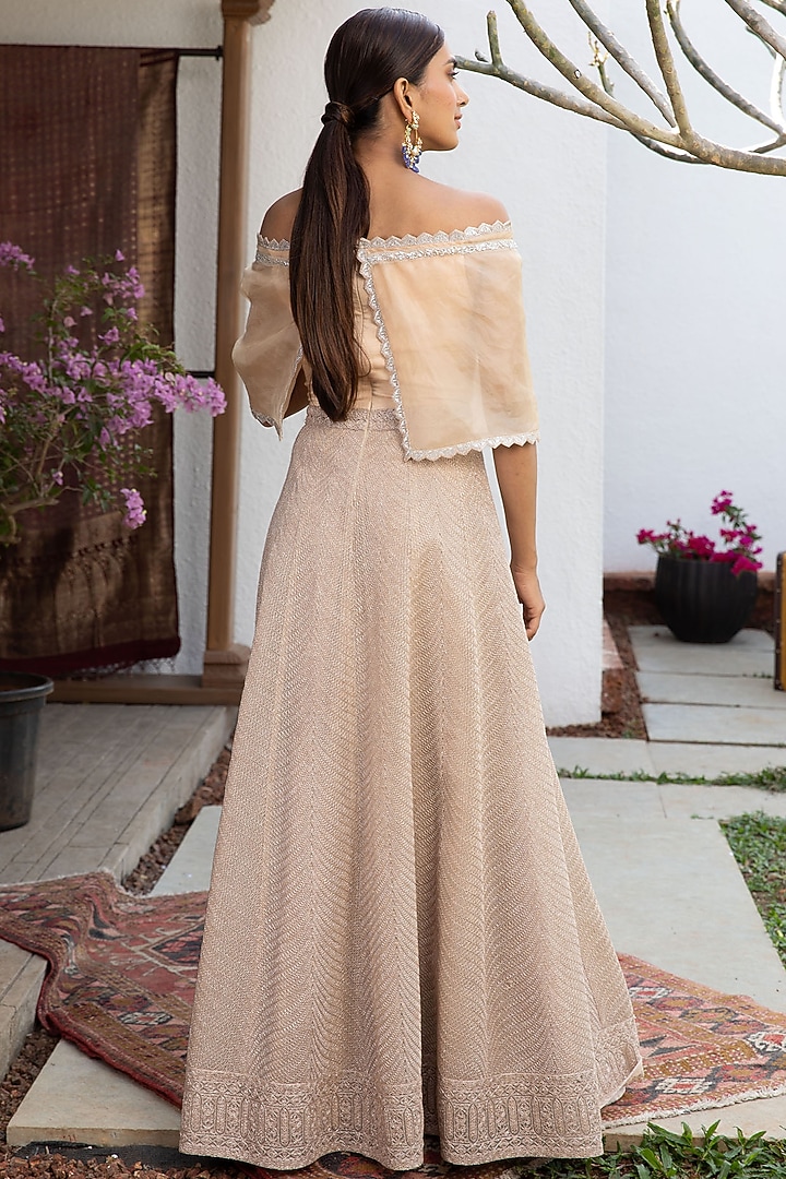 Sand Colored Organza & Tulle Wedding Gown by Jade By Monica And Karishma at Pernia's Pop Up Shop