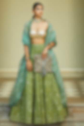 Lime Green Sequins Lehenga Set by Jade by Monica and Karishma