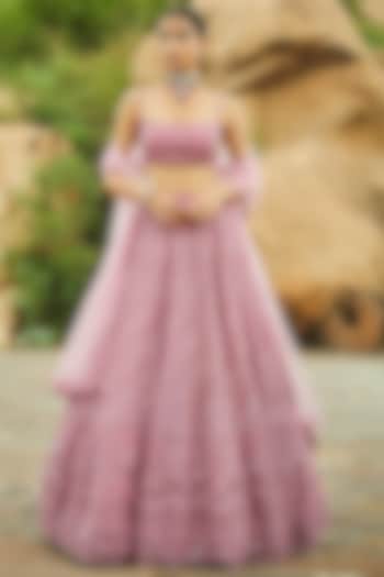 Dusty Pink Bridal Bridal Lehenga Set With Lace  by Jade by Monica and Karishma at Pernia's Pop Up Shop