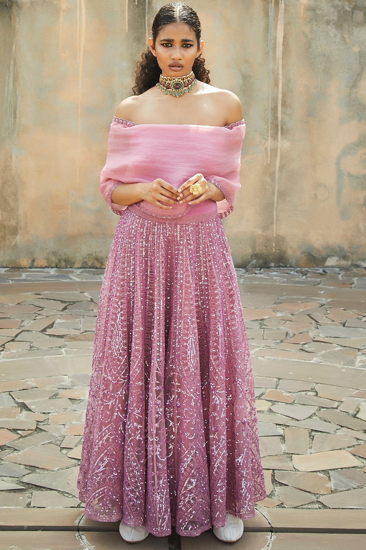 Dusty Pink Embroidered Gown by Jade by Monica and Karishma at Pernia s Pop Up Shop 2024